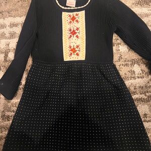 Navy Blue Kids Dress with Embroidered Detail